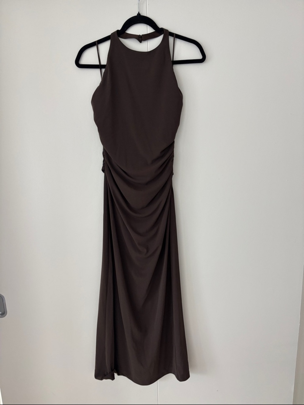 Zara Brown Halter Ruched Maxi Dress